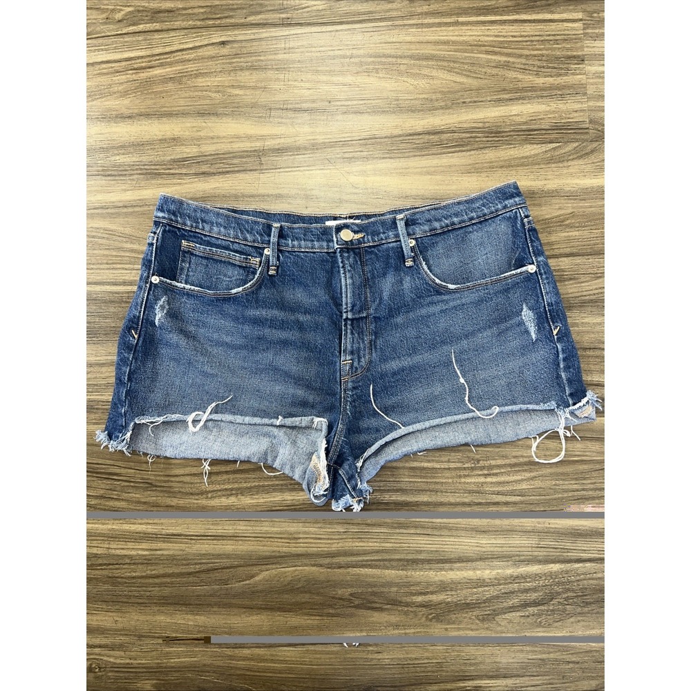 Good American Blue Distressed Denim Cut Off Shorts Womens Size 15 High Rise
